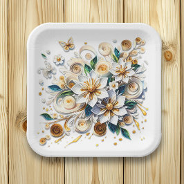 ペーパー・クイリングの花と蝶 ペーパープレート