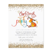 ペーパー |グリッタークリスマスレッツパーティー鹿招待状