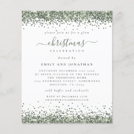 ペーパー |グリーングリッターパーティーホワイト招待状