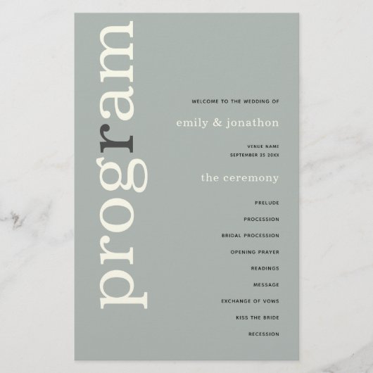 ペーパー |シンプルセージアイボリー文字結婚式 プログラム (正面)