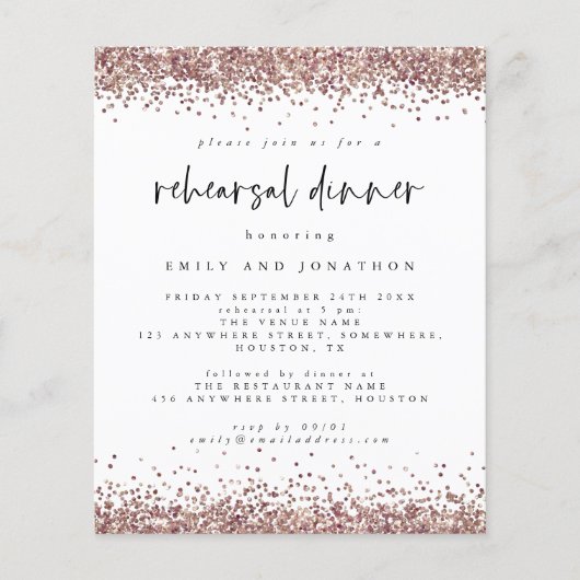 ペーパー |バラグリッターホワイトリハーサルディナー招待状 (正面)