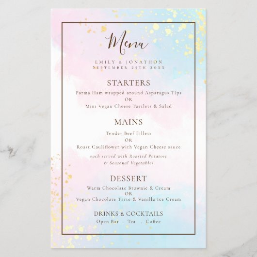 ペーパー |ピンクティール（緑がかった色）の水結婚色のメニュー (正面)