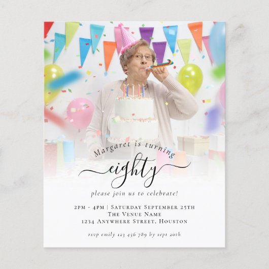 ペーパー  フォト スクリプト 80歳の誕生日パーティー 招待状 (正面)