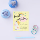 ペーパー ユニコーン  女の子 1歳 誕生日 黄色の招待状 (シングル)