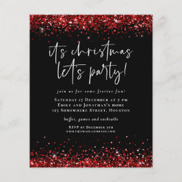 ペーパー |レッドグリッタークリスマスプレゼントパーティー招待状