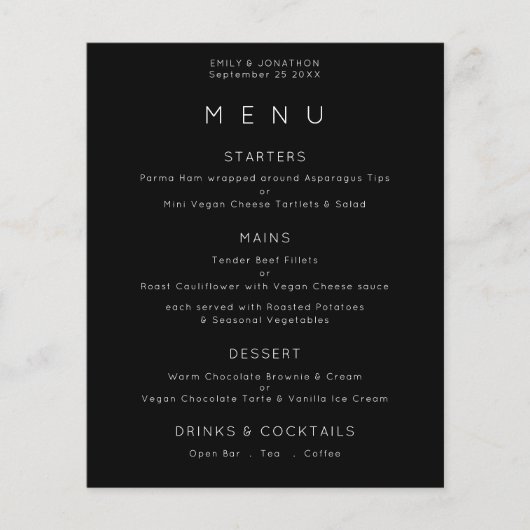 ペーパー |文字シンプルホワイトブラックのメ結婚ニュー (正面)