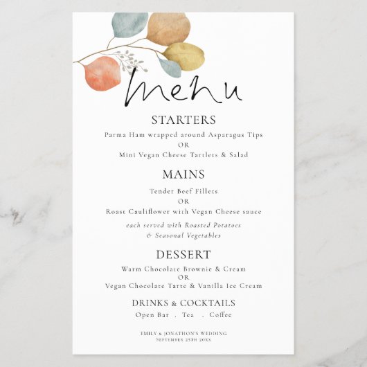 ペーパー |水モダン色の葉のメ結婚ニュー (正面)