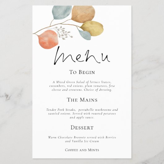 ペーパー |水モダン色の葉メ結婚ニュー (正面)