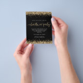 ペーパー |金ゴールドグリッターブラッククリスマスパーティー招待状 (手)