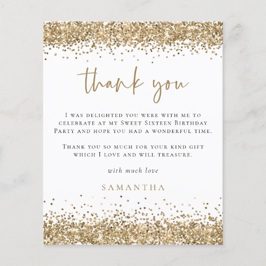 ペーパー |金ゴールドグリッター写真Sweet sixteenありがとうございます (正面)