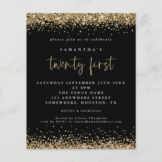 ペーパー |金ゴールドグリッター21stブラックパーティの招待状 (正面)