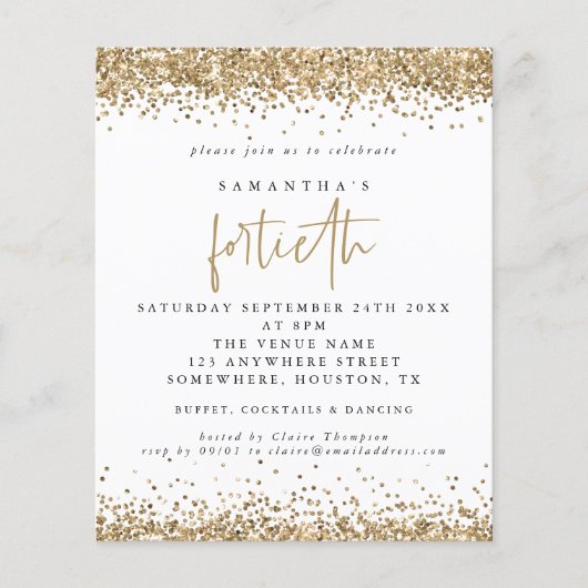 ペーパー |金ゴールドグリッター40番目のパーティの招待状 (正面)
