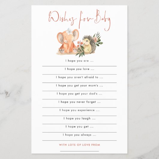 ペーパー | Hedgehog Elephant Wishes for Baby Shower (正面)