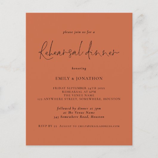 ペーパー |'sリハーサ結婚ルディナーテラコッタ招待状 (正面)