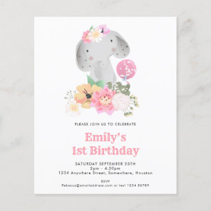 ペーパー Sweet Elephant First Birthday Party招待状