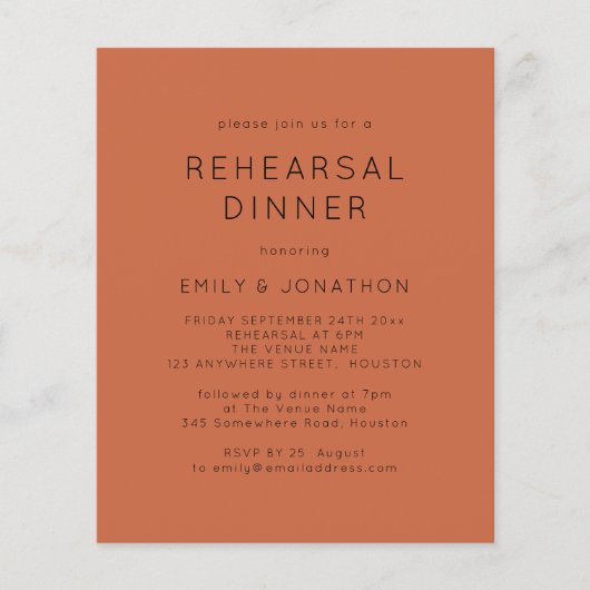 ペーパー | Terracottaリハーサルの夕食の結婚式の招待 (正面)