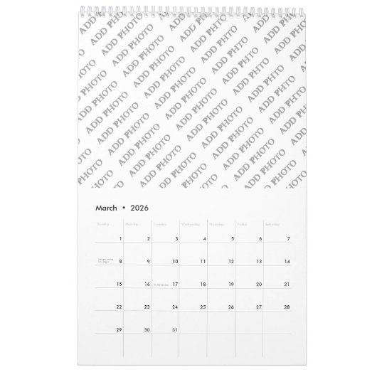 ペー独身のジ予定表の写真の追加 カレンダー (3月 2026)