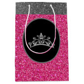 ペ恋しく思ージャントティアラクラウンピンクFXグリッターギフトバッグ ミディアムペーパーバッグ (正面)