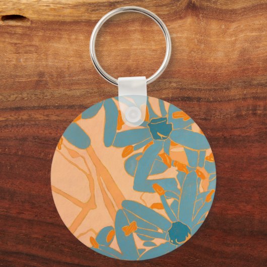 ペ桃色の現代的葉デザイン キーホルダー (正面)