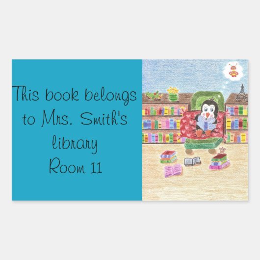 ペ頭が切れる読ンギン図書館のシール 長方形シール (正面)