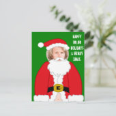 ホおもしろいーにパーソナライズされたサンタの衣装顔 ポストカード (スタンド正面)