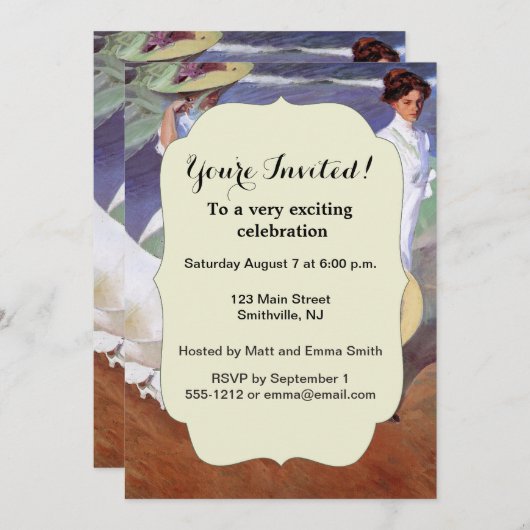 ホアキンソロラレディメンズ歩くビーチ 招待状 (正面/裏面)