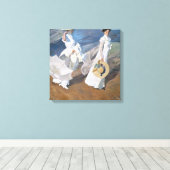 ホアキンソロラ – 女性歩くオンビーチ キャンバスプリント (インサイチュ (ウッドフロア))