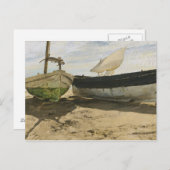 ホアキンソローラ – 魚釣りボートをビーチ ポストカード (正面/裏面)