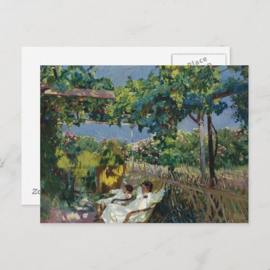 ホアキン・ソロッラ - 庭での昼寝 ポストカード (正面/裏面)