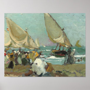 ホアキンSorolla -バレンシアの海岸のボート ポスター
