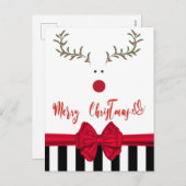 ホイおもしろいイ・ホリー・トナカイの赤い弓のホリデーカード シーズンポストカード (正面/裏面)