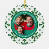 ホイおもしろいー・グリーンとホワイトで満たされた家族の写真 セラミックオーナメント (正面)