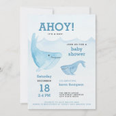 ホイそれはボーイジンベイビーシャワーの水の色の赤ちゃん 招待状 (正面)