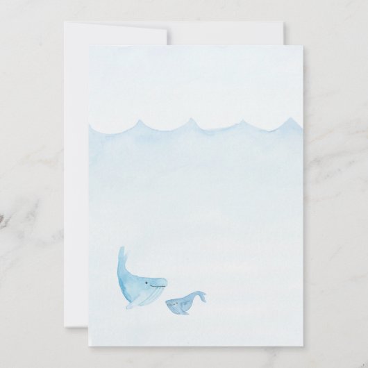 ホイそれはボーイジンベイビーシャワーの水の色の赤ちゃん 招待状 (裏面)