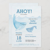 ホイそれはボーイジンベイビーシャワーの水の色の赤ちゃん 招待状 (正面/裏面)