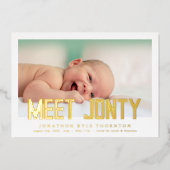 ホイはっきりしたル |写真コラージュベビーの誕生発表 箔招待状 (正面)