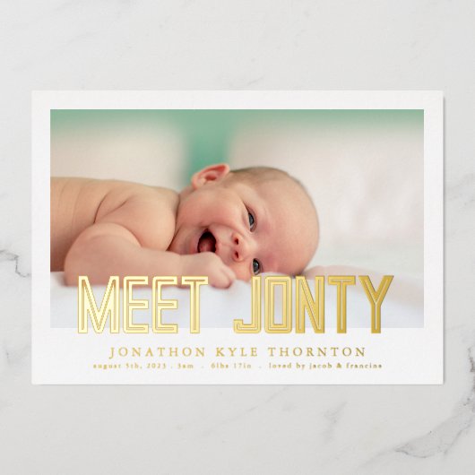 ホイはっきりしたル |写真コラージュベビーの誕生発表 箔招待状 (正面)