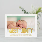 ホイはっきりしたル |写真コラージュベビーの誕生発表 箔招待状 (立ち正面)