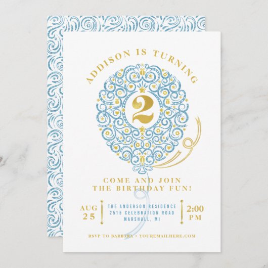 ホイエレガントルフェイクバレースのようルーン2nd誕生日パーティー 招待状 (正面/裏面)