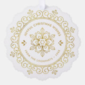 ホイエレガントルフェイクフレームラウンドホリディフォトカード オーナメントカード (正面)