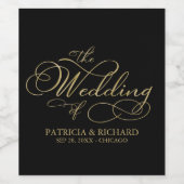 ホイエレガントルフェイクブラック金ゴールド書道結婚の ワインラベル (シングルラベル)