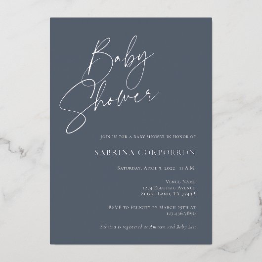 ホイエレガントル男女兼用シャワー |ほこりっぽい青 箔招待状 (正面)