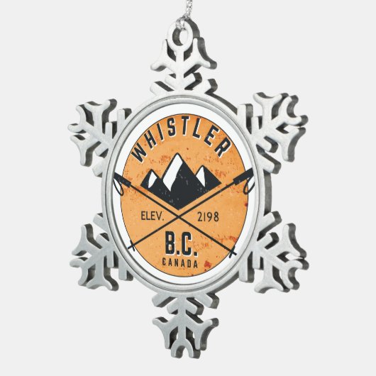 ホイスラーのブリティッシュ・コロンビアカナダのスキースノーボード スノーフレークピューターオーナメント (右)