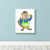 ホイッスルで警察官としてのビーバー キャンバスプリント (インサイチュ (ウッドフロア))