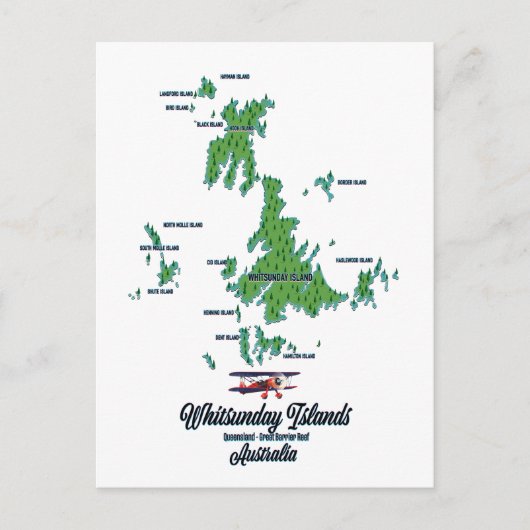ホイットサンデー諸島オーストラリア地図ポスター ポストカード (正面)