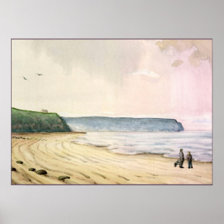 ホイットビーの海と崖イギリス ポスター