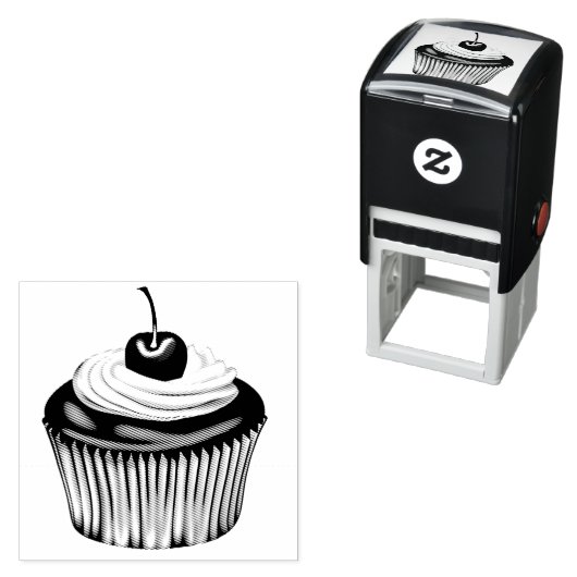 ホイップクリームとさくらんぼのカップケーキ セルフインキングスタンプ (インサイチュ)