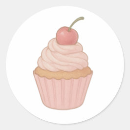 ホイップクリームとチェリーのカップケーキ ラウンドシール