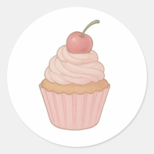 ホイップクリームとチェリーのカップケーキ ラウンドシール (正面)
