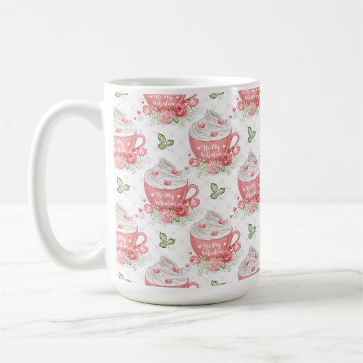 ホイップクリーム付き水彩色ピンク&ホワイトカップ コーヒーマグカップ (左)